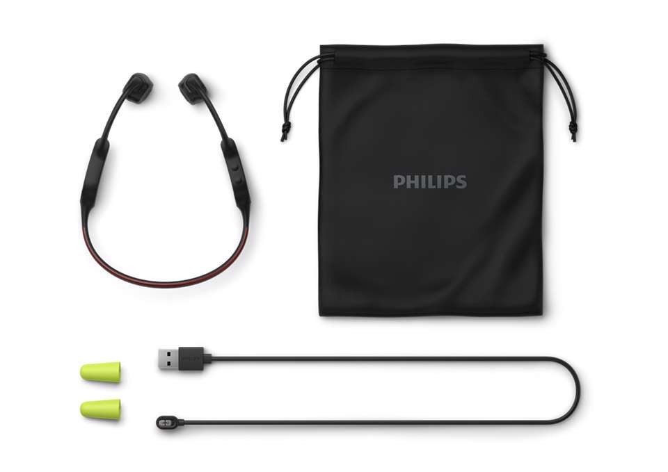 Philips - TAA7607BK/00 Bone Conduction Bluetooth Trådløse Øretelefoner - Vandtæt IP66 - Sort