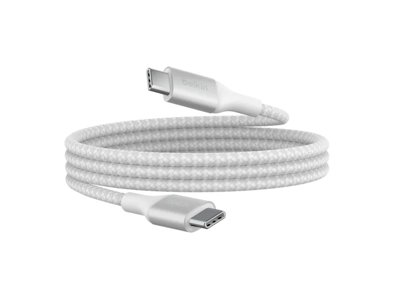 Belkin BoostCharge - USB-kabel - 24 pin USB-C (han) til 24 pin USB-C (han) - USB 2.0 - 1 m - op til 240 W strømforsyningssupport - hvid