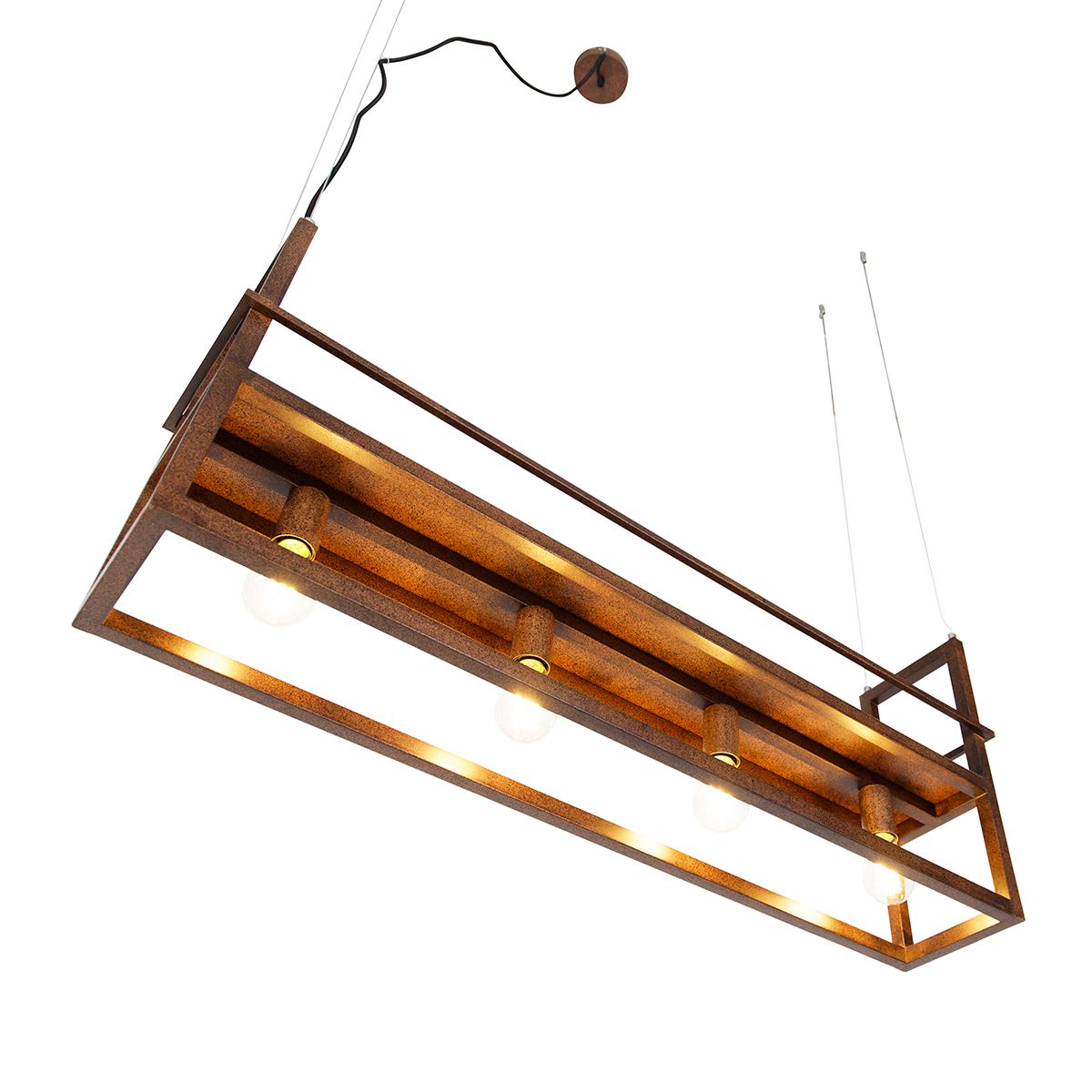 Smart hanglamp roestbruin met rek incl. 4 Wifi A60 - Cage Rack