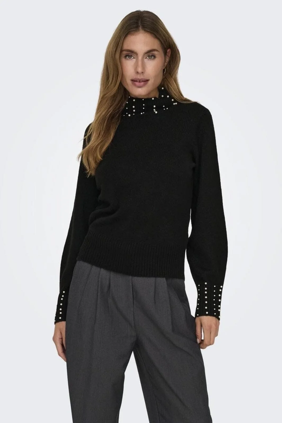 JDY Jdyrue Life L/S Hn Pearl Detail Pull Knt 4696363 black white pearls