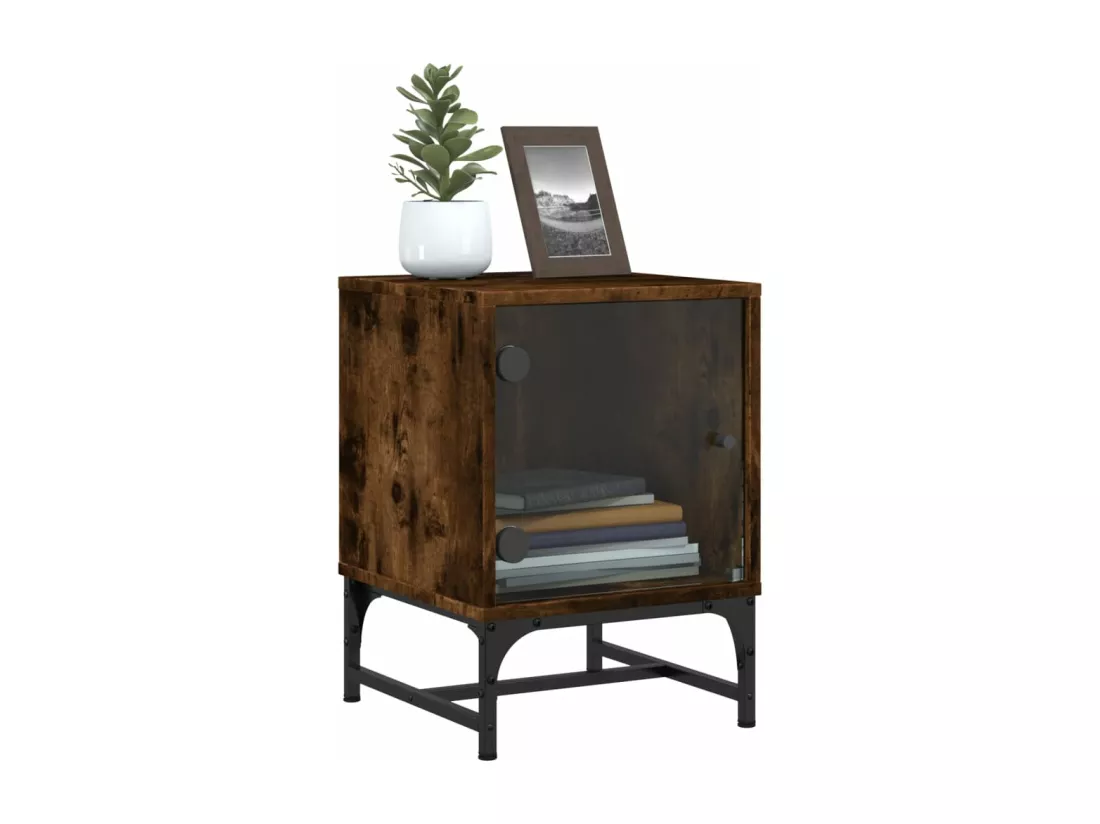 Prolenta Premium - Tables de chevet et portes vitrées 2 pcs chêne fumé 35x37x50 cm