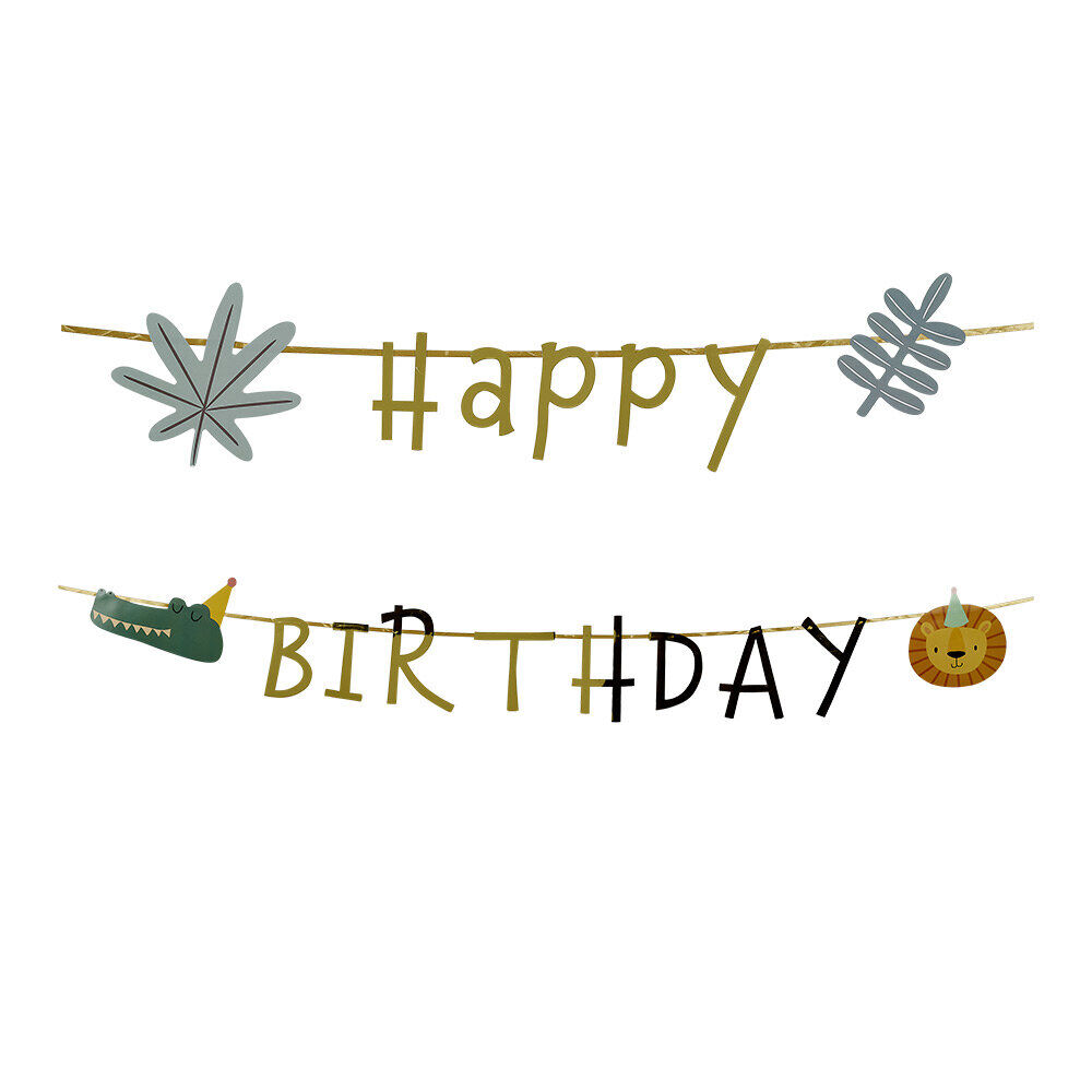 Guirlande anniversaire Happy Birthday doré thème sauvage 2m