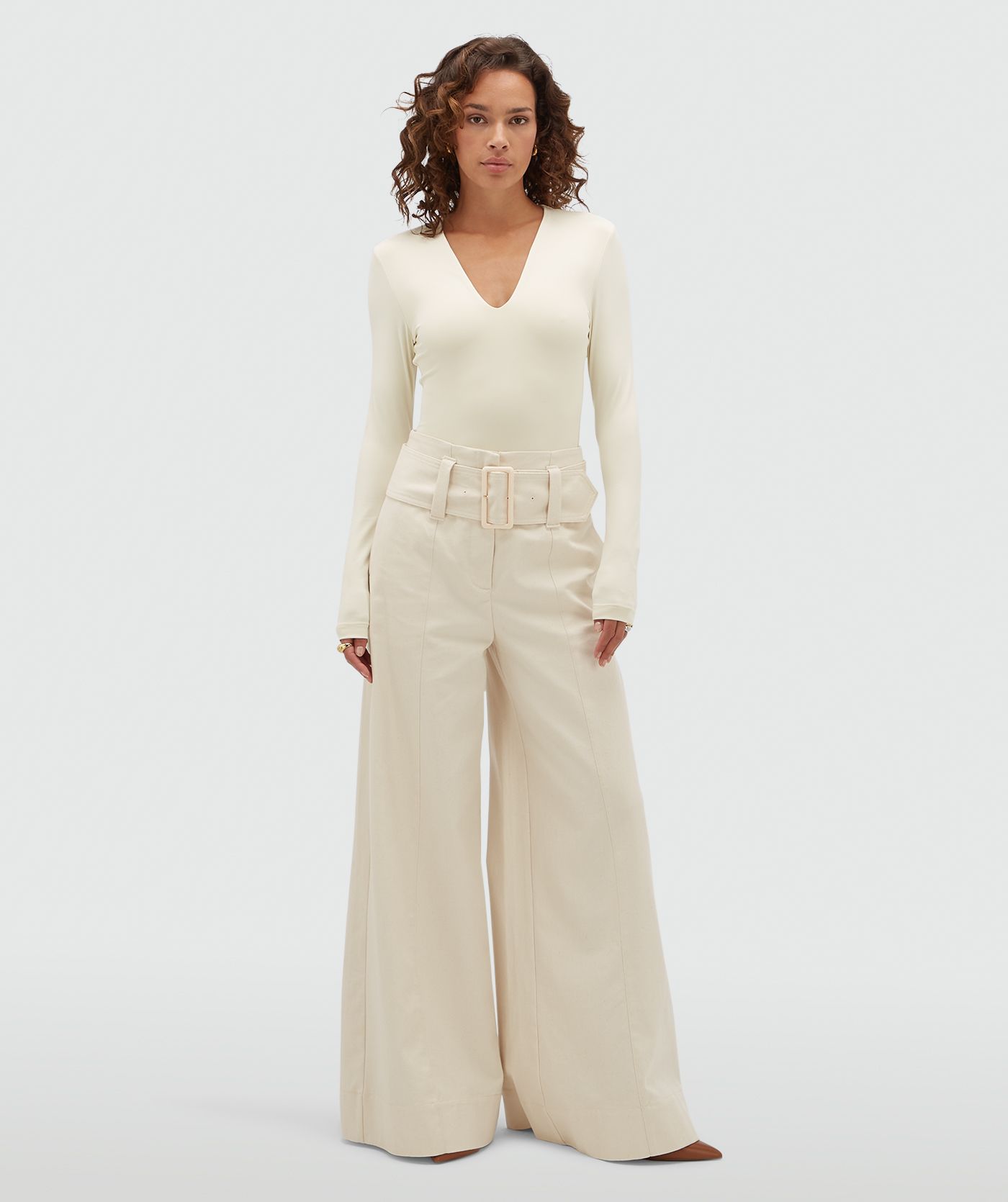 JV-MAUREEN high waisted wide leg jeans - ecru