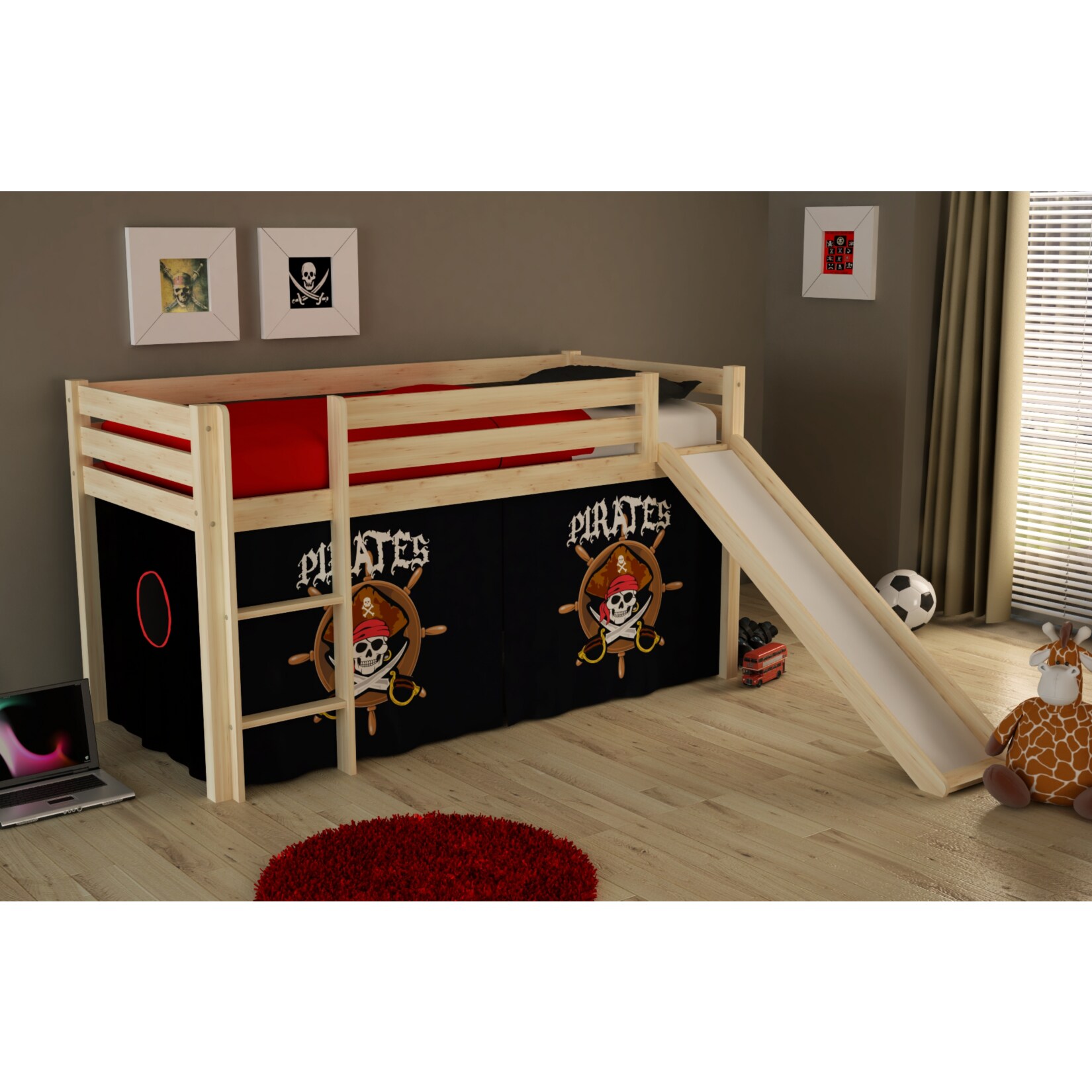 Vipack Spielbett Pino mit Rutsche und Textilset 