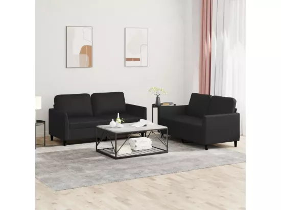 Ensemble de canapés 2 pcs avec coussins Noir Similicuir