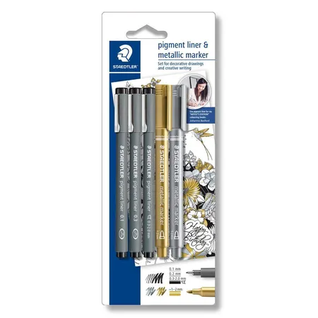 STAEDTLER® Feinschreiber pigment liner 308 3 schwarz, 2 metallic