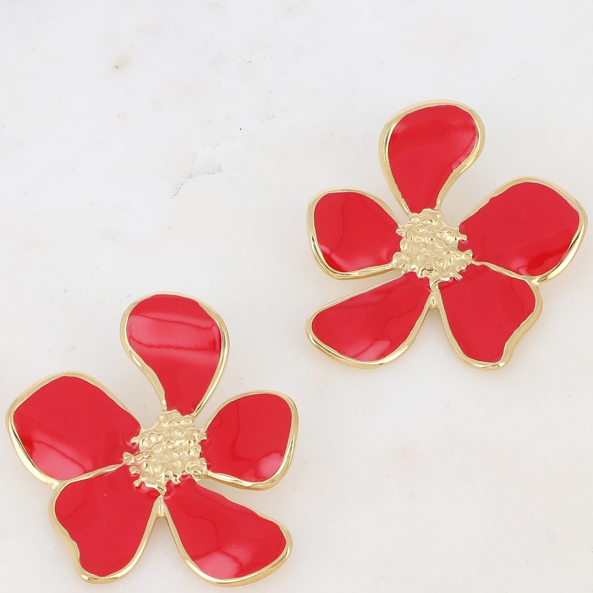 Boucles d'oreilles - Acier inoxydable doré & émail rouge