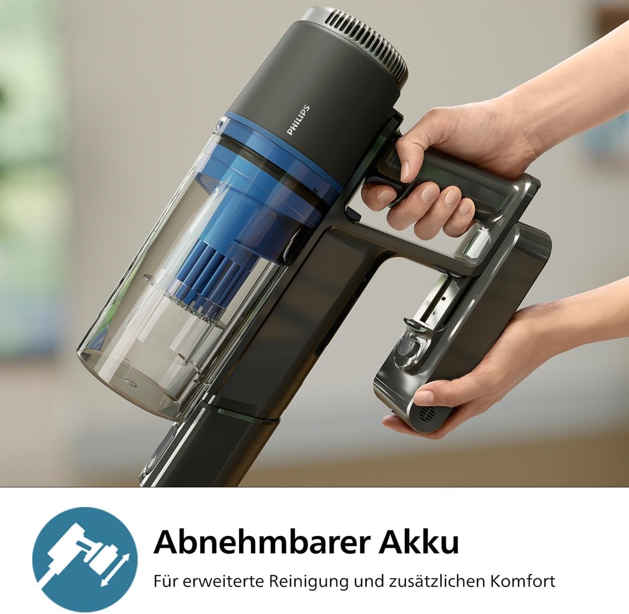 Philips Kabelloser Akku-Staubsauger 3000 Serie Aqua, Staubsaugen und Wischen, Integrierter Handstaubsauger, Leicht 1,5kg, Präzise LED-Düse, 60 Min Laufzeit, Abnehmbarer Akku, PowerCyclone8 (XC3132/01)
