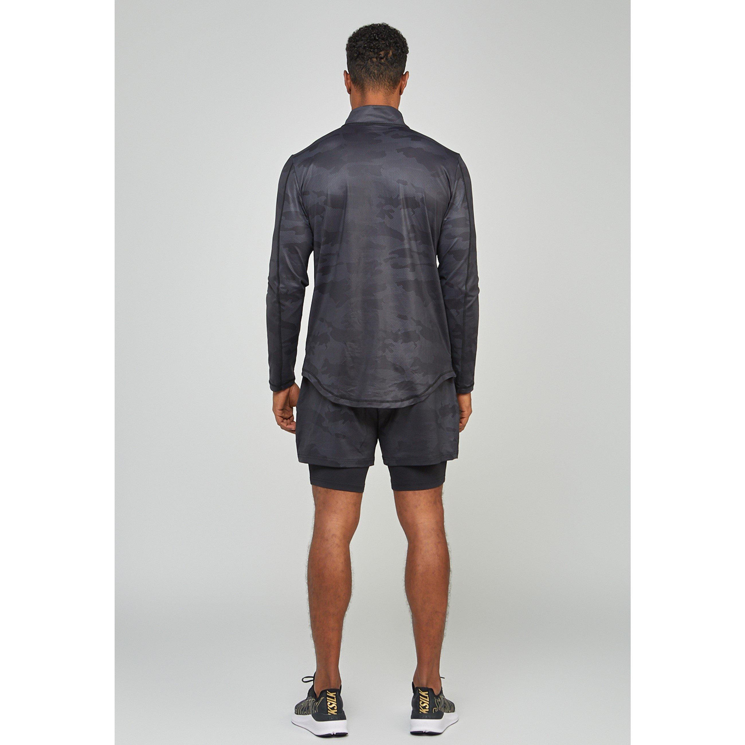 SikSilk Camo Sports Muscle Fit Quarter Zip Long Sleeve Top Mens