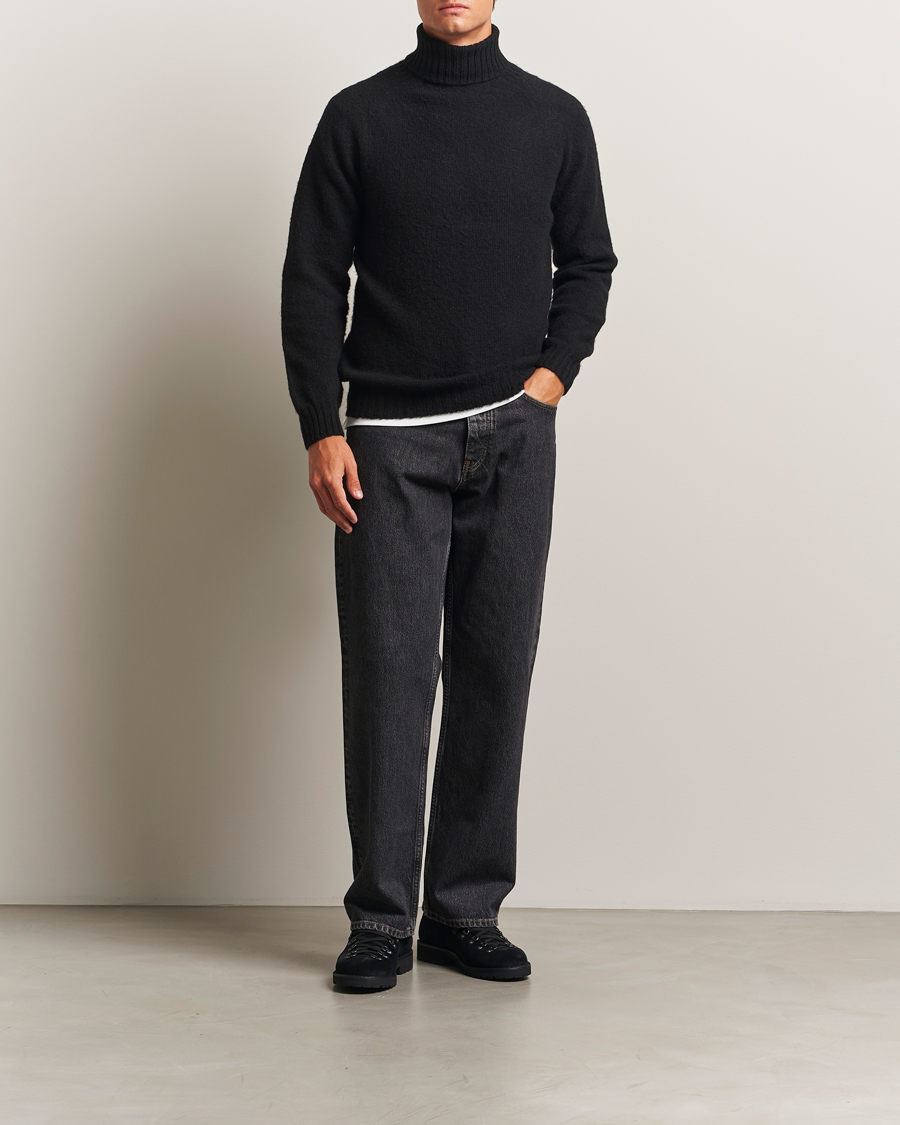 Harley Of Scotland Brushed Supersoft Lambswool Rollneck Black