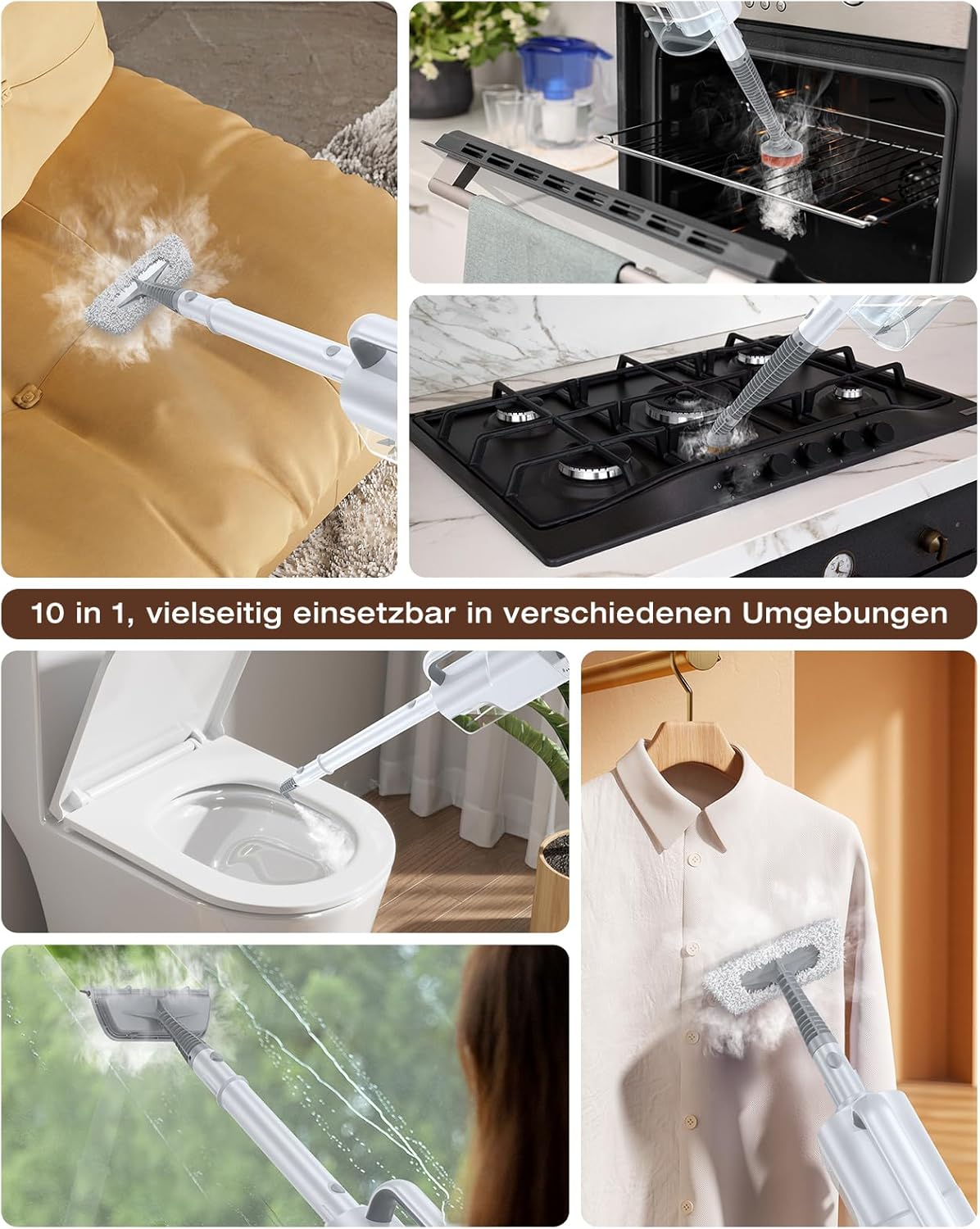 LABIGO 10-in-1 Dampfreiniger mit abnehmbarem Handgerät, 350ml Tank, 10s Aufheizzeit, 248°F (120°C) Dampf, 2-Stufen Steuerung & Drehkopf für Böden, Teppiche, Fliesen - Leichtgewicht und Multifunktional
