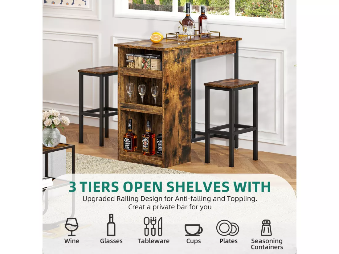 YITAHOME Table tabourets de Bar, Marron Vintage, 91 x 90 cm