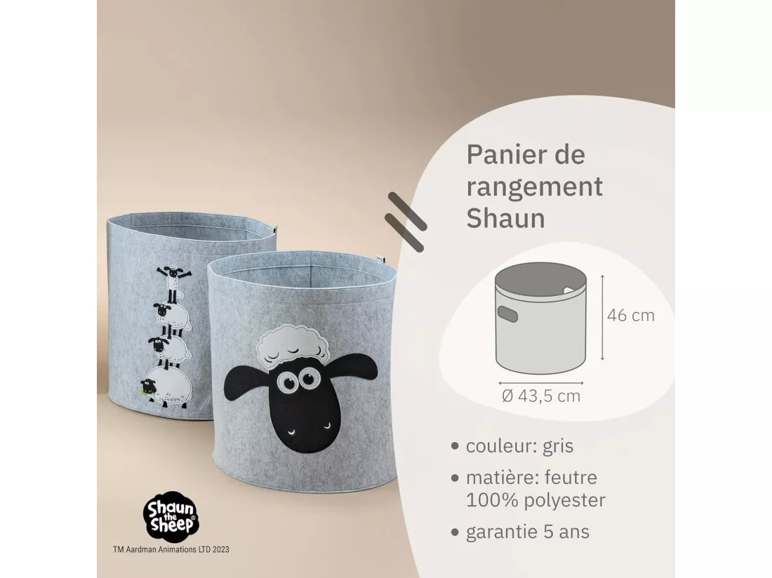 Panier à linge sale gris en feutre motif tête de mouton Lifeney Shaun le mouton