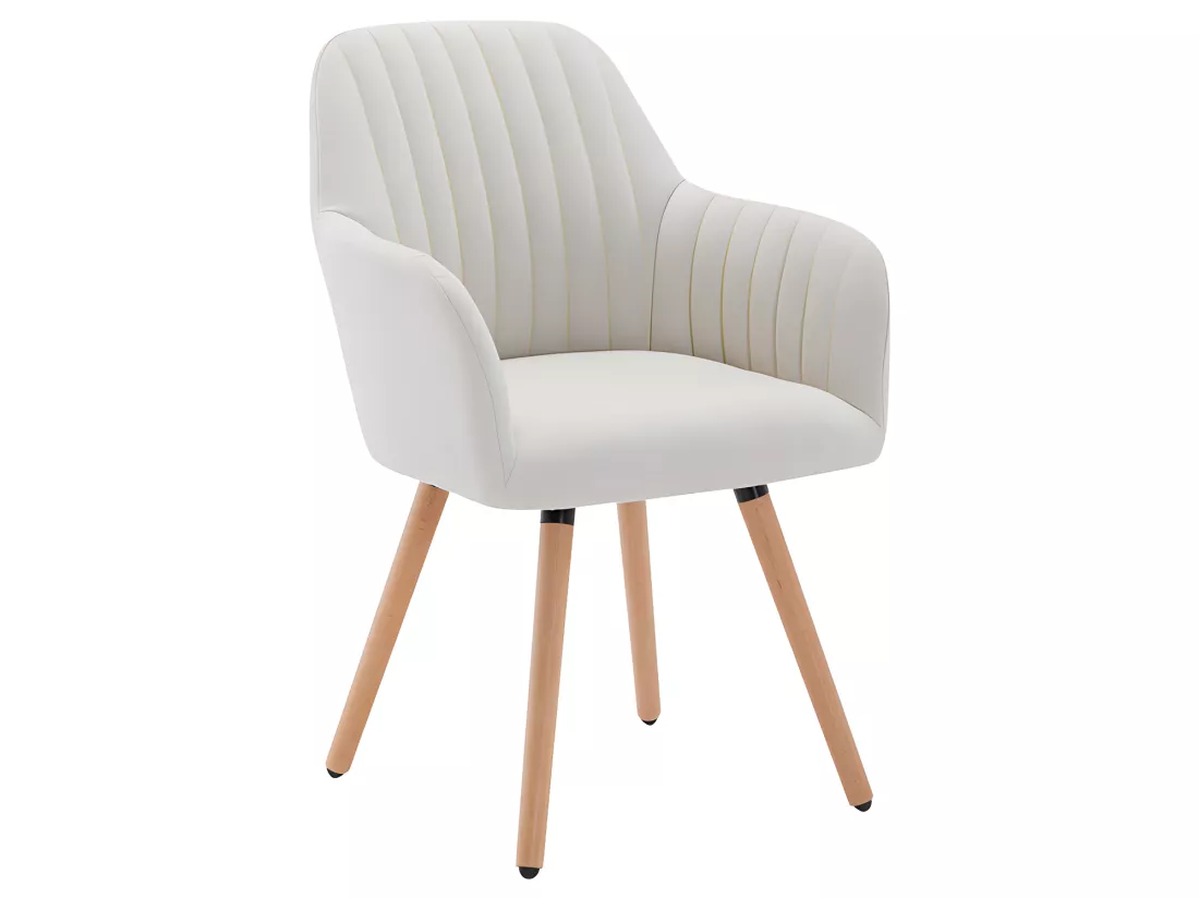 Lot de 2 chaises avec accoudoirs - Tissu et métal effet bois - Crème - ELEANA