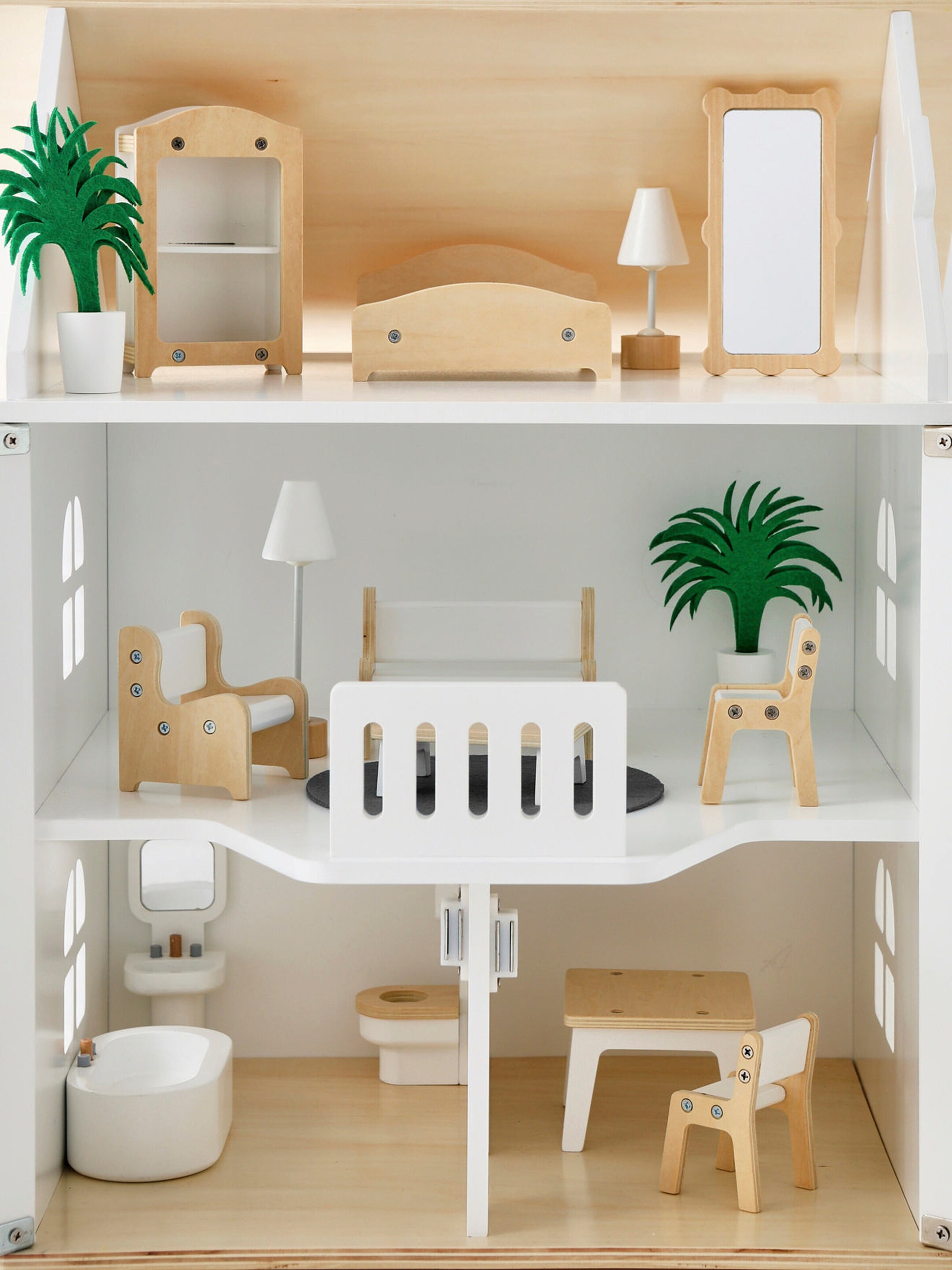 Vertbaudet Puppenhaus mit Zubehör aus Holz FSC® natur/weiß