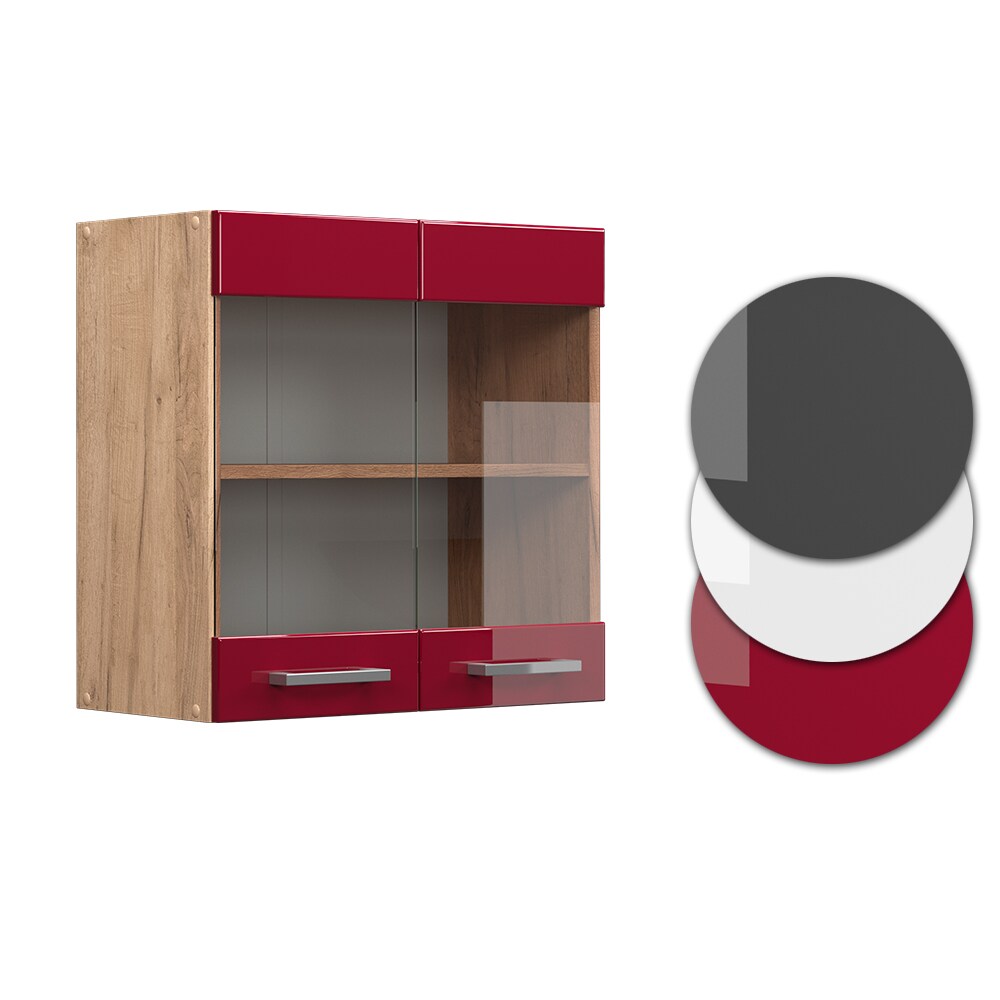 Vicco Hängeglasschrank Küchenschrank Küchenzeile R-Line 60 cm Eiche Bordeaux Tür Fächer