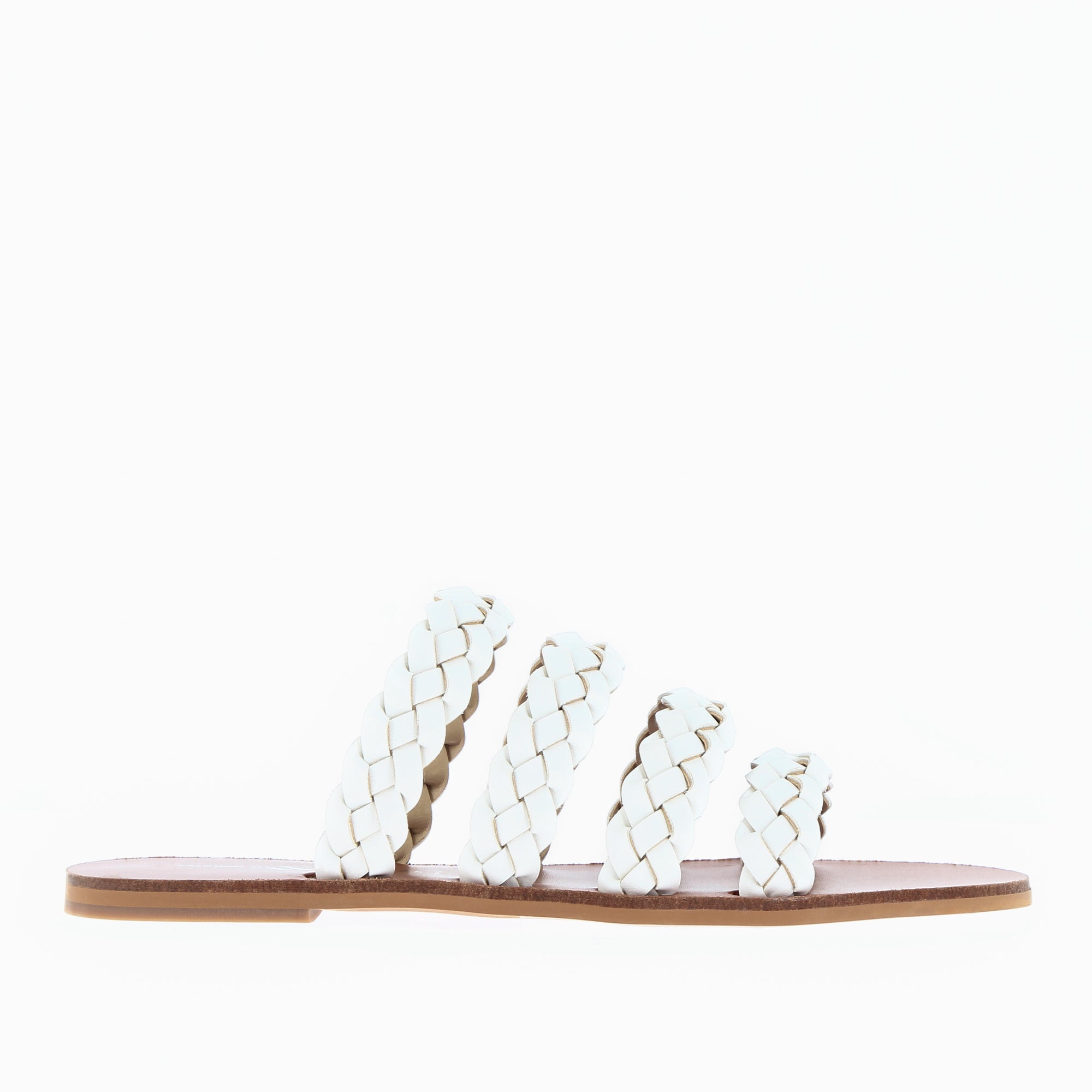 Sandales plates-Mules Mila à brides tressées blanches
