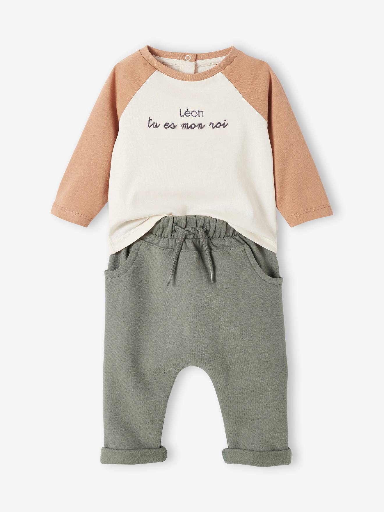 Conjunto para bebê: camiseta personalizável + calça de fleece com estampa de doces
