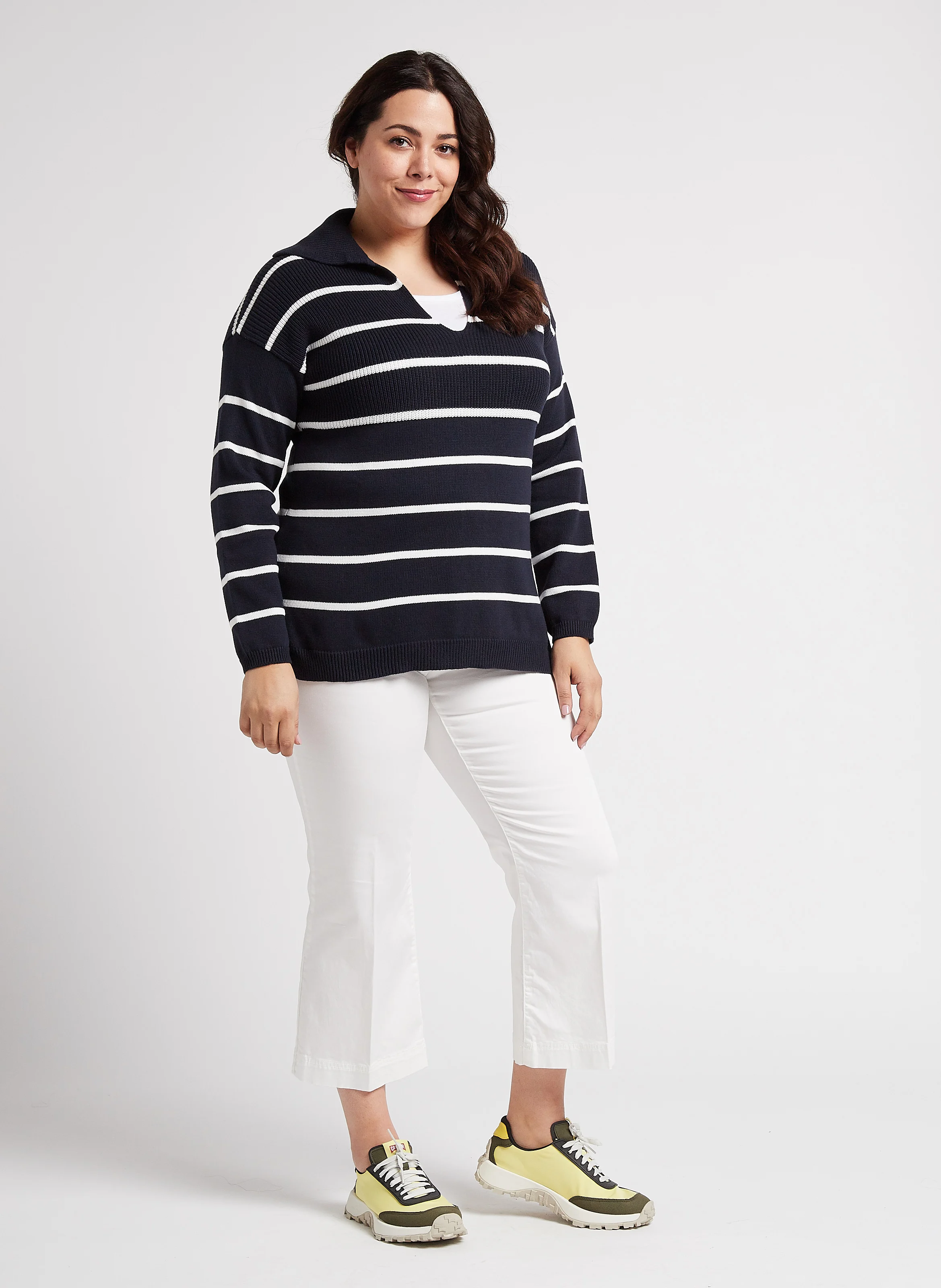 AGATA - Pull marin à col tunisien en coton| Bleu