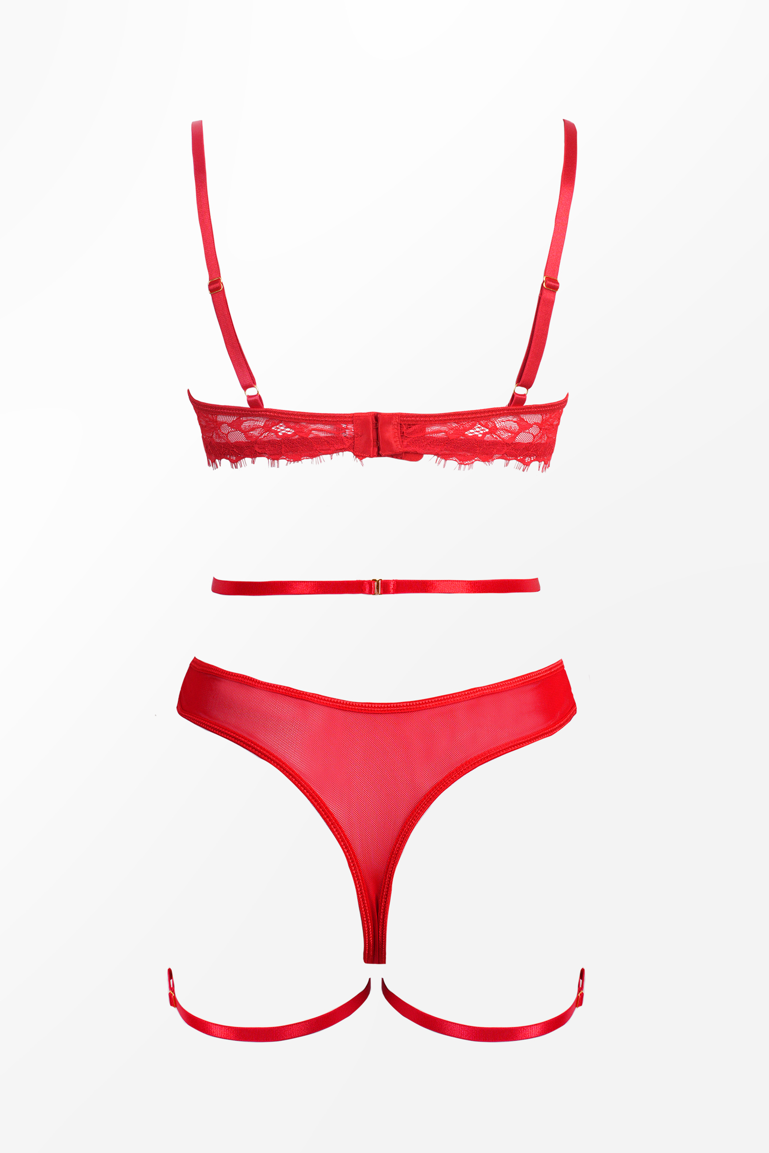 Body de lingerie découpé à pompons en dentelle rouge