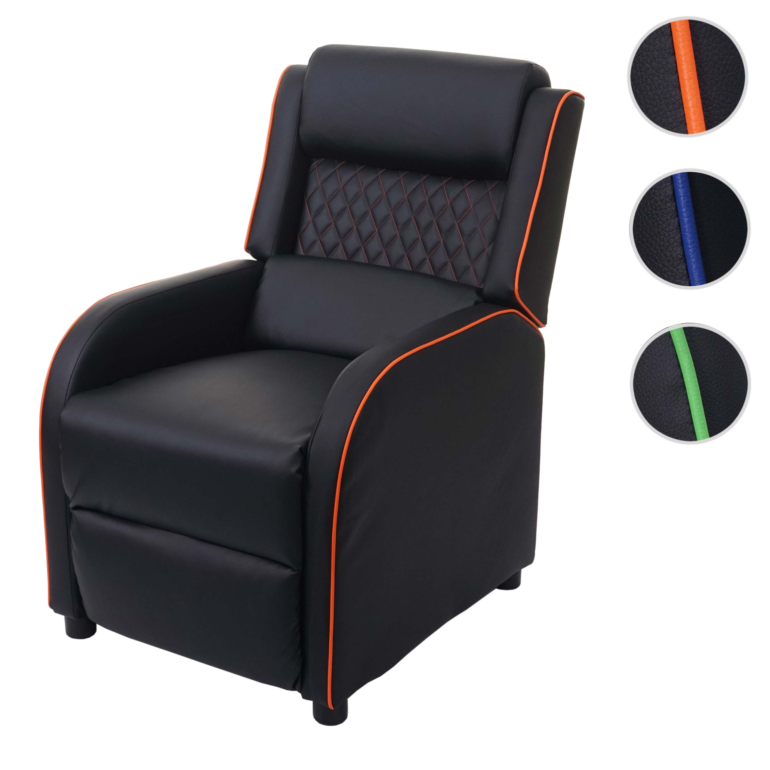 Fernsehsessel MCW-J27, Relaxsessel Liege Sessel TV-Sessel, Kunstleder ~ schwarz-orange