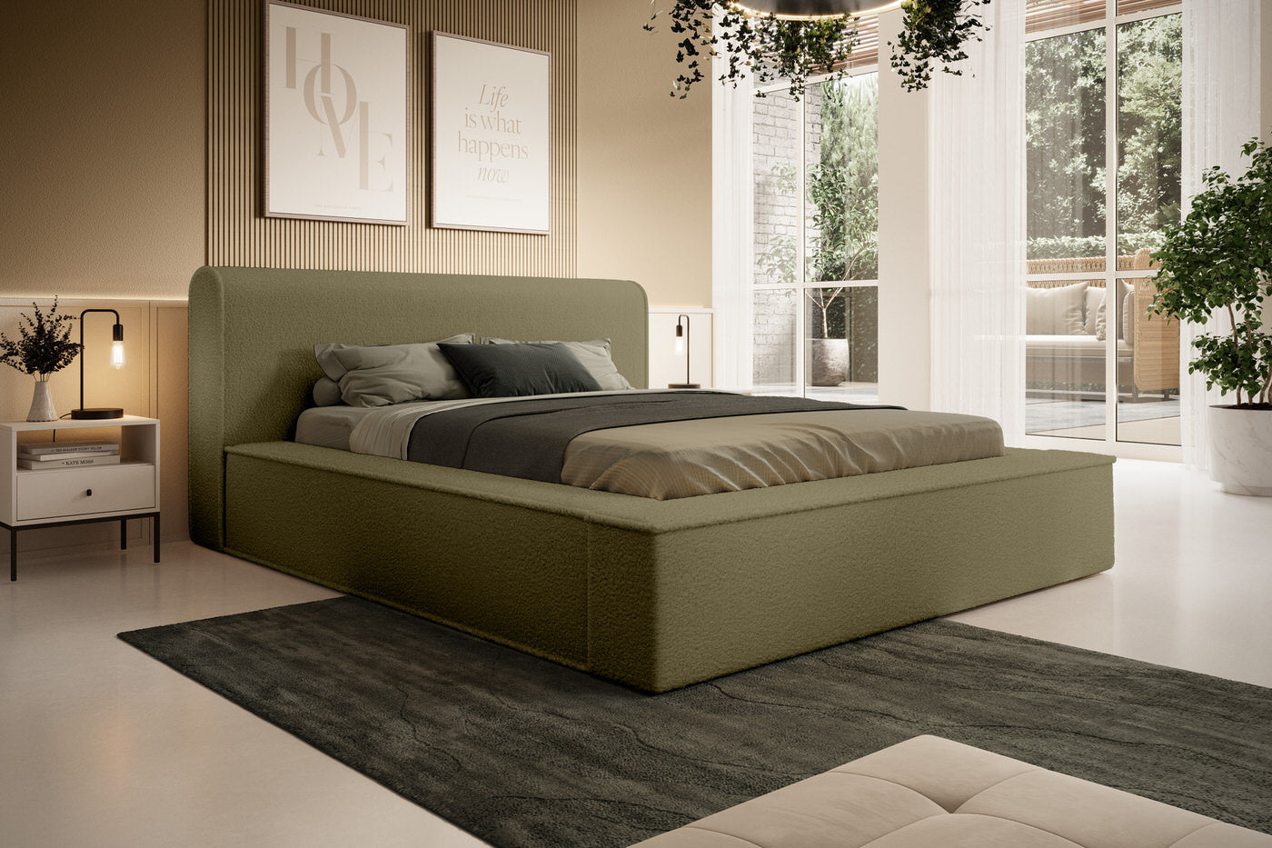 Trae Mobler Fatima 180 x 200 cm Gestoffeerd Bed Olijfgroen