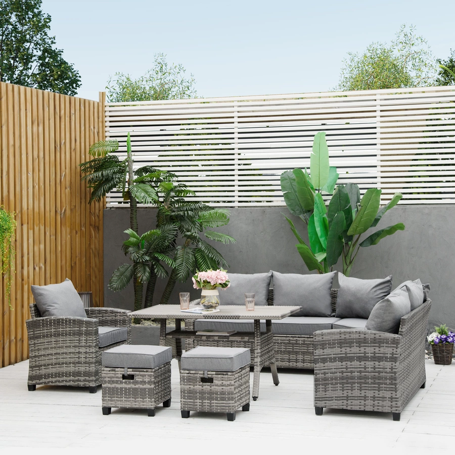 Outsunny Gartenmöbel Set mit Hocker grau