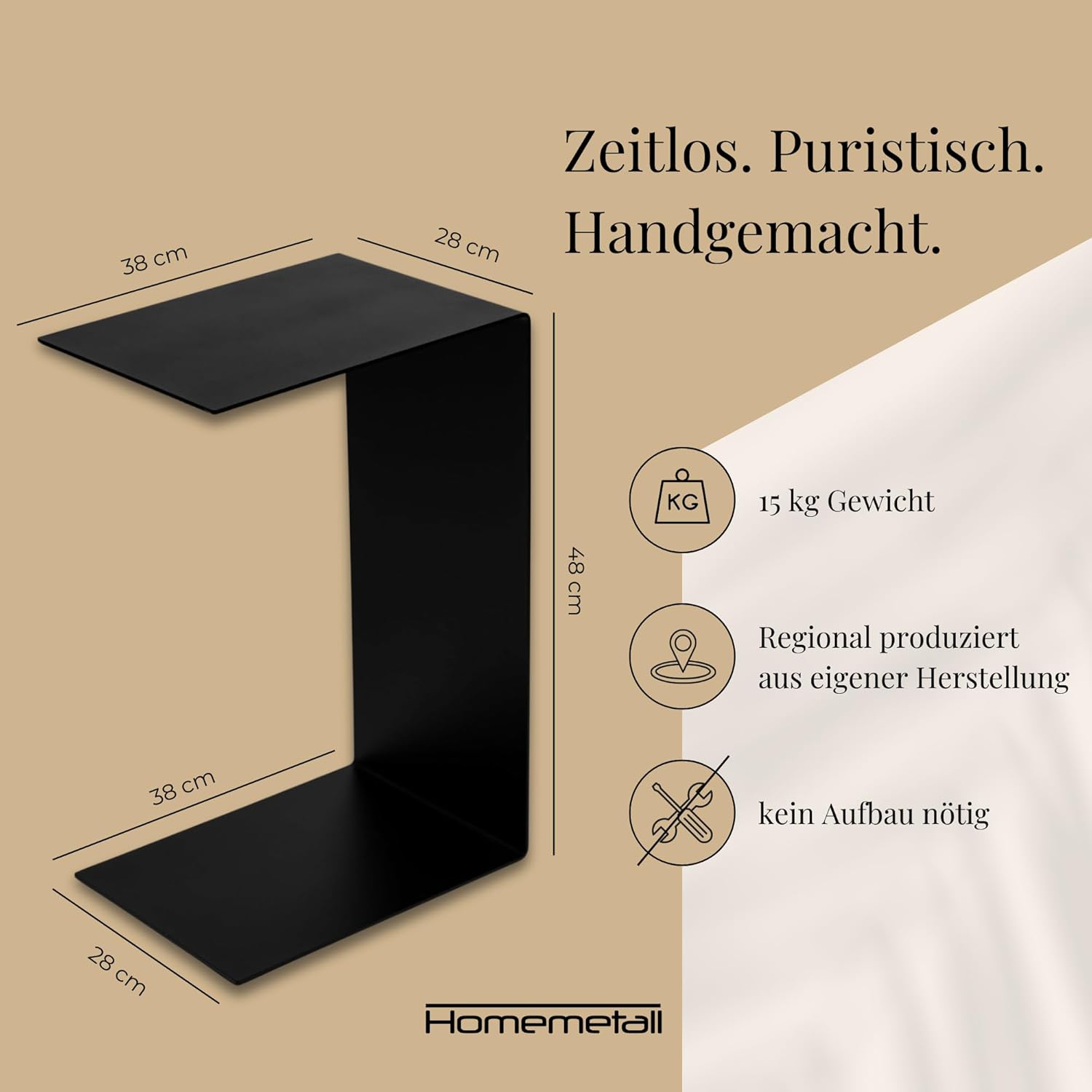Beistelltisch C-Form aus Metall - pulverbeschichteter Couch Beistelltisch in Schwarz - Moderner Abstelltisch für Couch, Sofa, Sessel oder als Nachttisch - Höhe 48 cm