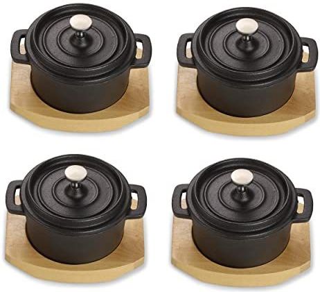 ECHTWERK - Kookpannenset - Gietijzer - Mini-kookpan met Serveerschaal - 250 ml - 4-delig