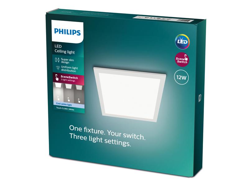 Philips Deckenleuchte Touch SceneSwitch 12 W, 4000 K, Weiss Quadratische LED-Leuchte mit Lichtanpassung