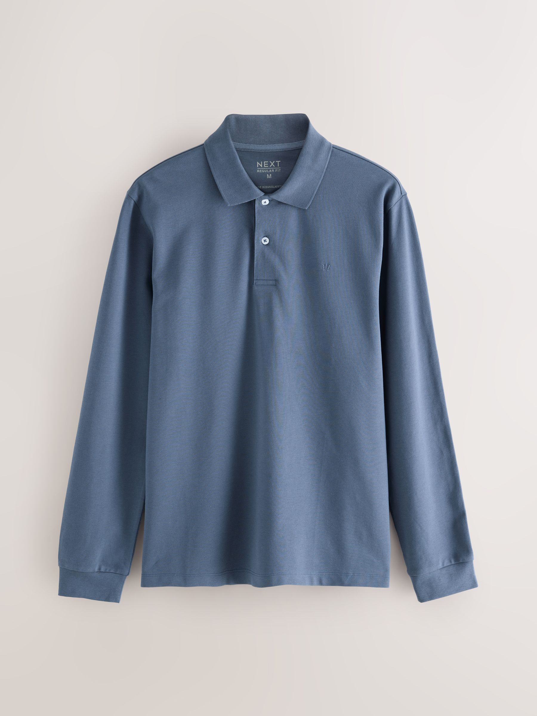 Blauw - Normale Pasvorm - Piqué polo met lange mouwen