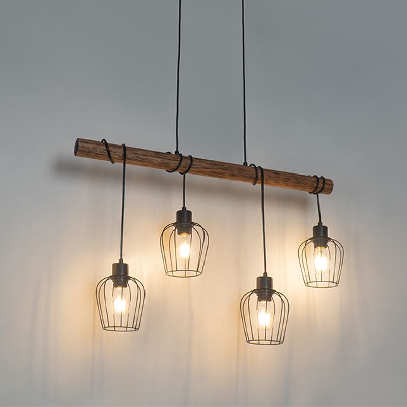 Smart hanglamp zwart met hout incl. 4 Wifi A60 - Stronk