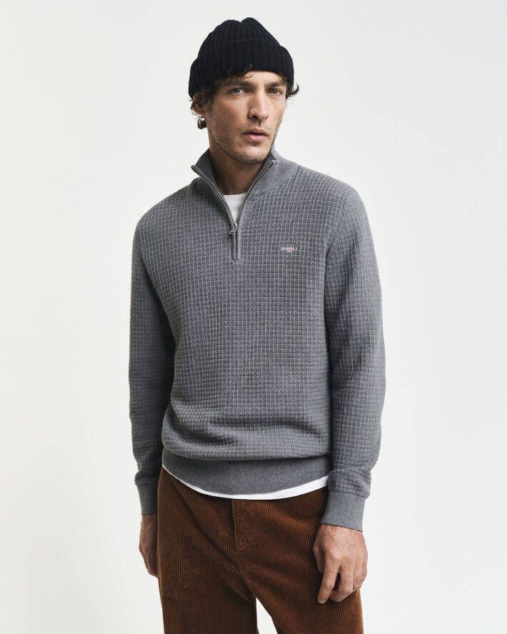 Gant COTTON TEXTURED HALF ZIP Dark grey melange