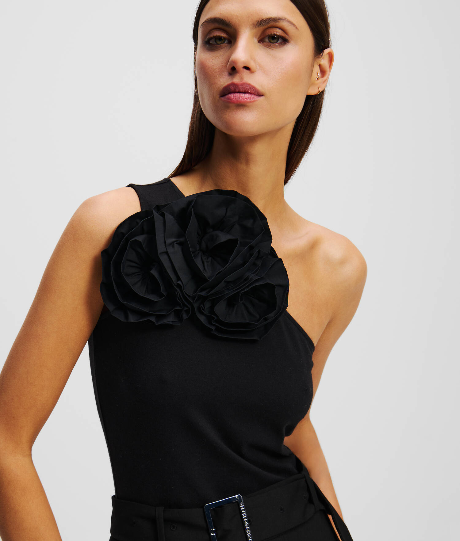 BODY FLORAL MONO-ÉPAULE - Noir