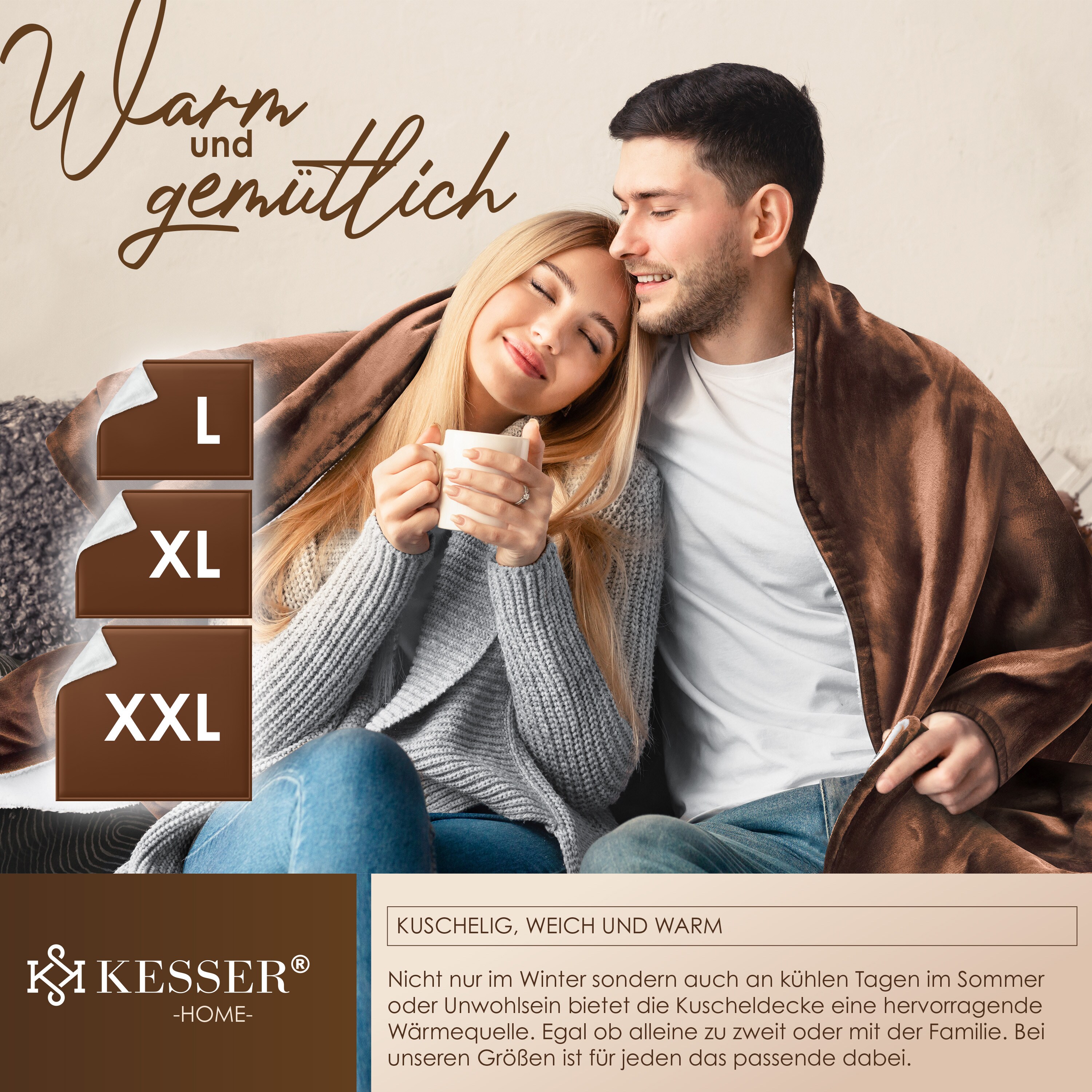 KESSER® Kuscheldecke Flauschige Sherpa Extra Weich & Warm Wohndecke Flanell Fleecedecke, Falten beständig/Anti-verfärben als Couchdecke Sofadecke oder Bettüberwurf
