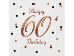 GoDan B&C Happy 60 Birthday servietter hvite 33x33cm 20 stk