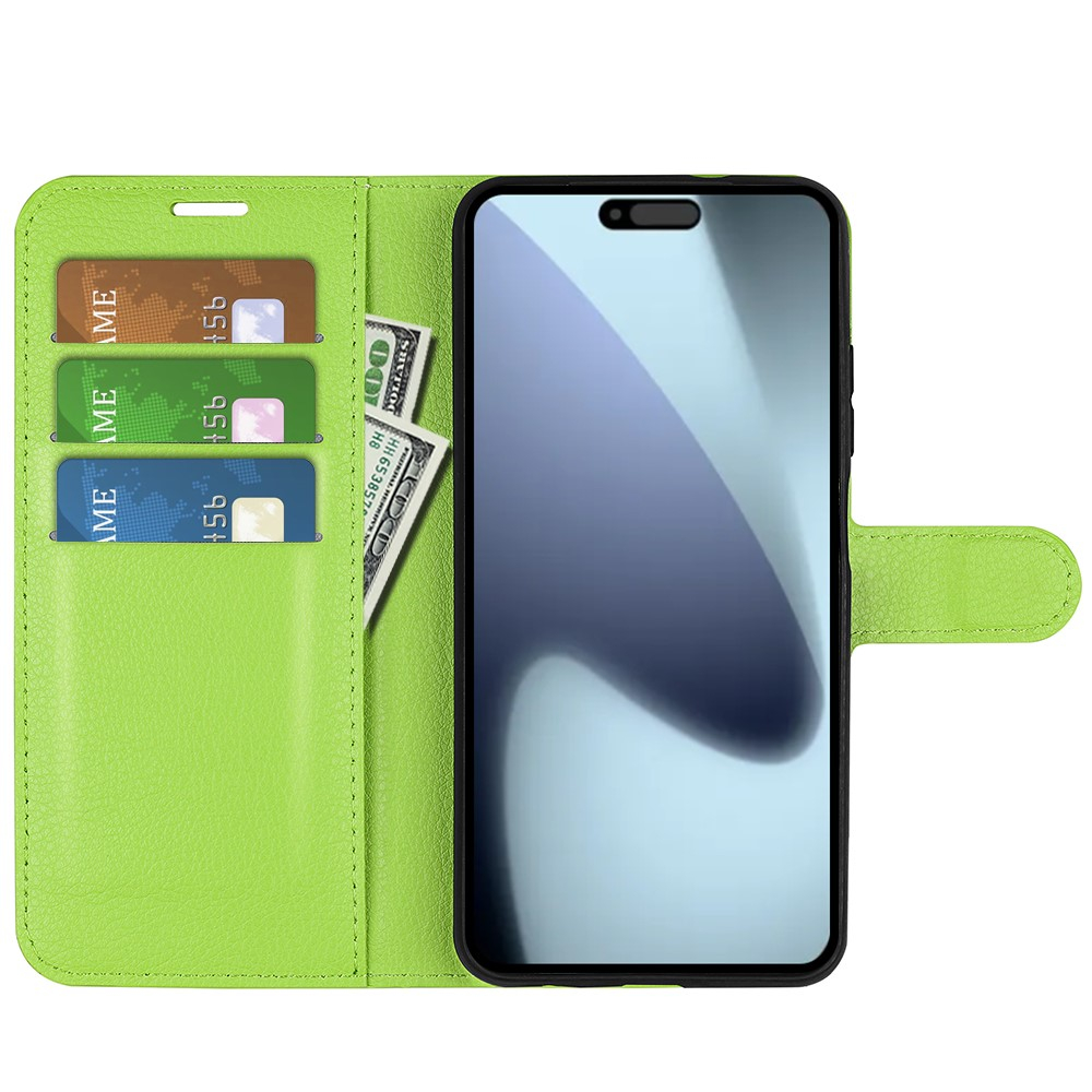 iPhone 17 Leder Tasche Flip Cover Litchi Look - Grün