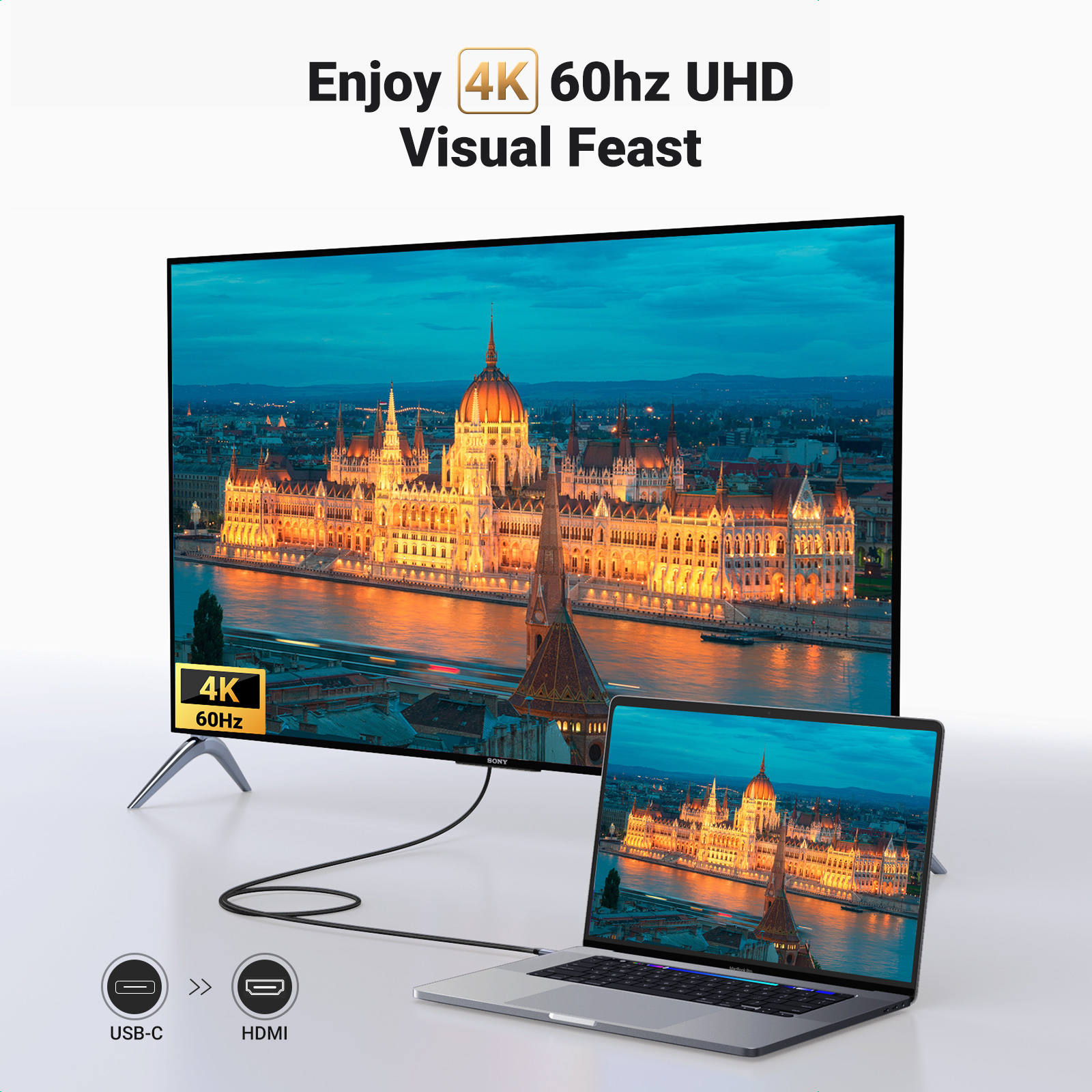 (1.5m) USB C auf HDMI 2.0 Kabel 4K@60Hz (50570) - Space Grau