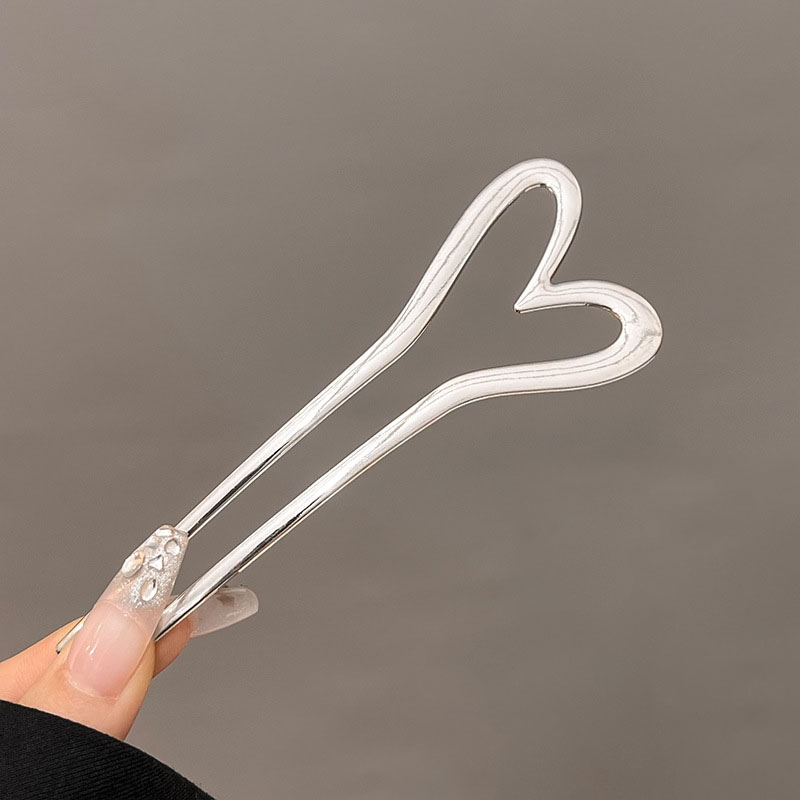 (13cm) Haarnadel Metall French Twist Haargabel Dutt Haarschmuck Accessoire Herz - Silber