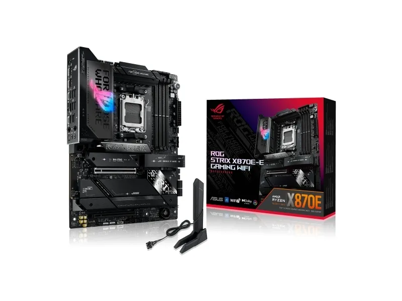 ASUS ROG STRIX X870E-E GAMING WIFI - Bundkort - ATX - Socket AM5 - AMD X870E Chipset - USB4, USB-C 3.2 Gen 2x2, USB-C 3.2 Gen2, USB 3.2 Gen 2, USB 3.2 Gen 1 - Wi-Fi 7, 5 Gigabit Ethernet, Bluetooth - onboard grafik (CPU påkrævet) - HD Audio (8-kanale