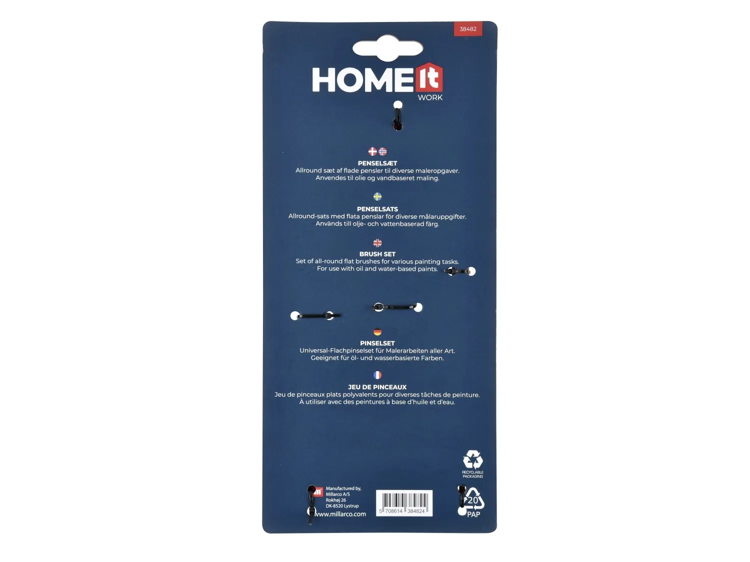 Home it Work® Premium pensler i sæt á 1 rund Ø15 og 2 flade