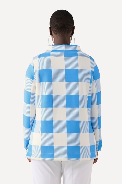 Sweatshirt, XL-Vichykaro Stehkragen, Langarm, Modalmix