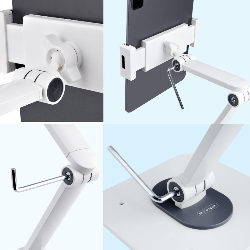 StarTech.com Support de Tablettes Réglable pour Bureau - Support Mural - Capacité 1kg - Support Universel Ergonomique et Articulé pour Tablettes - Support Tablette sur Pied Pivotant/Rotatif