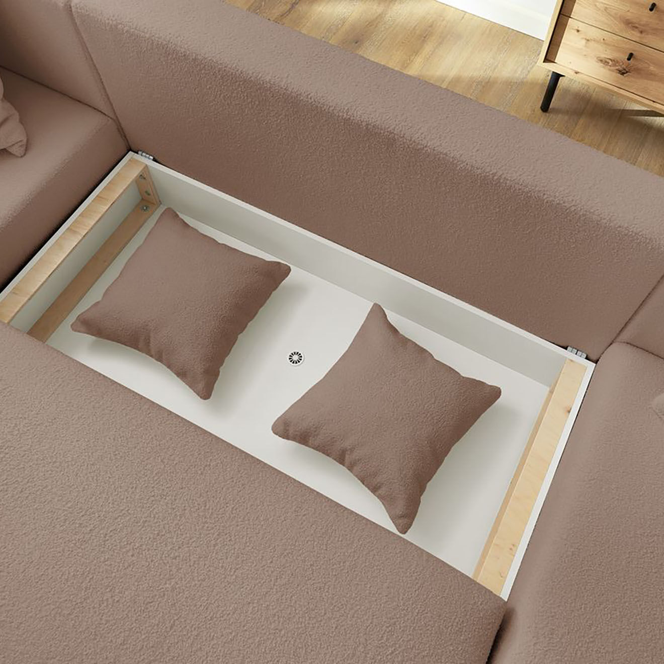 Bobochic Canapé panoramique convertible coffre bouclette envy marron - 386x153x95 cm