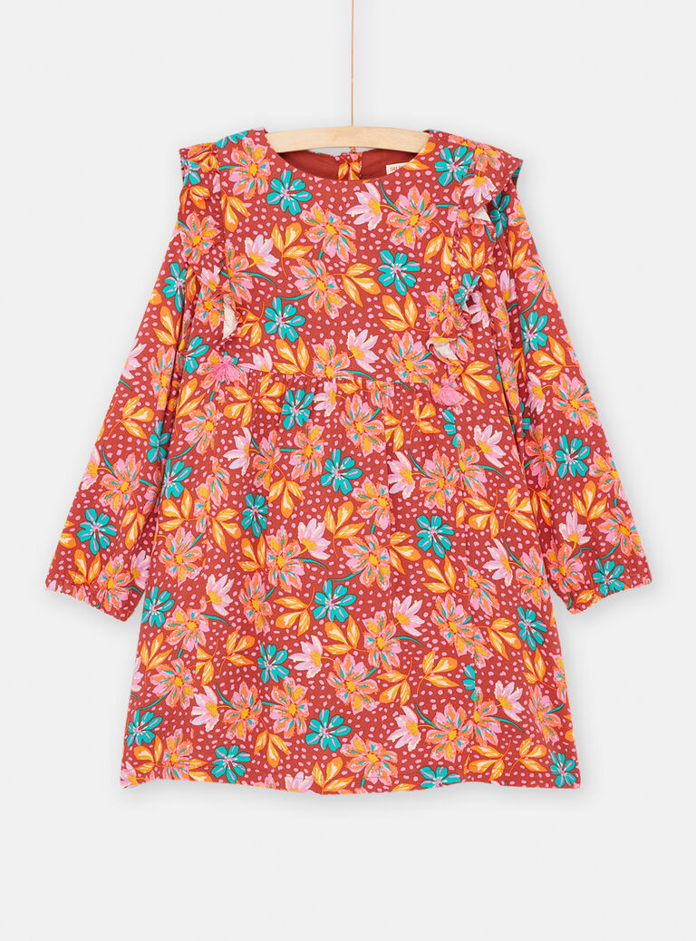 Robe fond marron imprimé fleuri pour fille