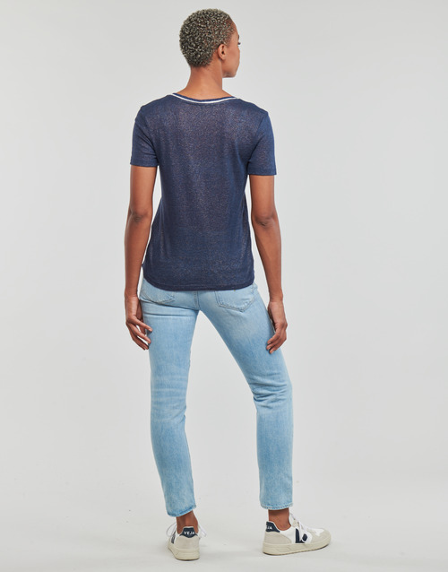 Only - ONLDORIT S/S V-NECK SHINE TOP JRS - Marine