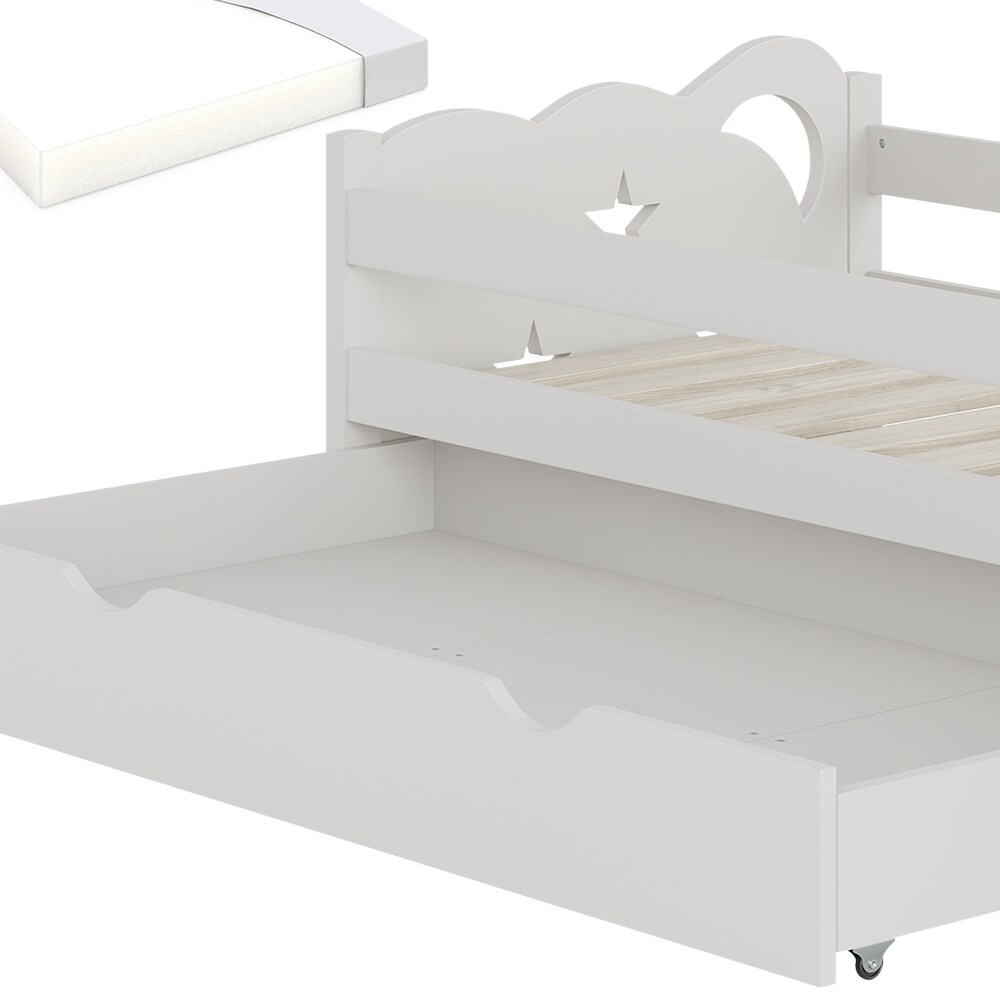 VitaliSpa Kinderbett Einzelbett Juniorbett Jessica Weiß 140x70 cm Matratze modern Kinderzimmer Bett Bettschublade Rausfallschutz