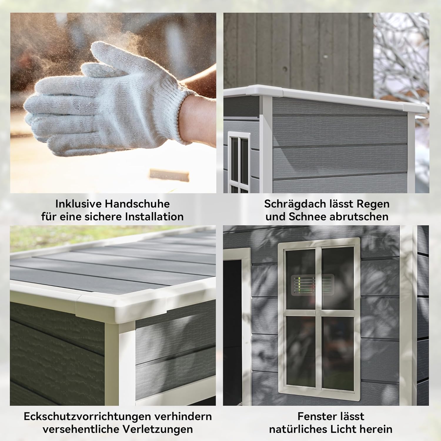 Outsunny Gerätehaus Kunststoff 1,14m² 151 x 92 x 193cm Geräteschuppen mit Pultdach Boden Fenster Abschließbarer Tür wetterfest Gartenhaus Outdoor Garten Schuppen für Hinterhof Grau