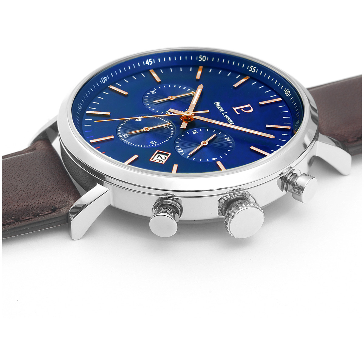 Montre Pierre Lannier homme acier bracelet cuir brun