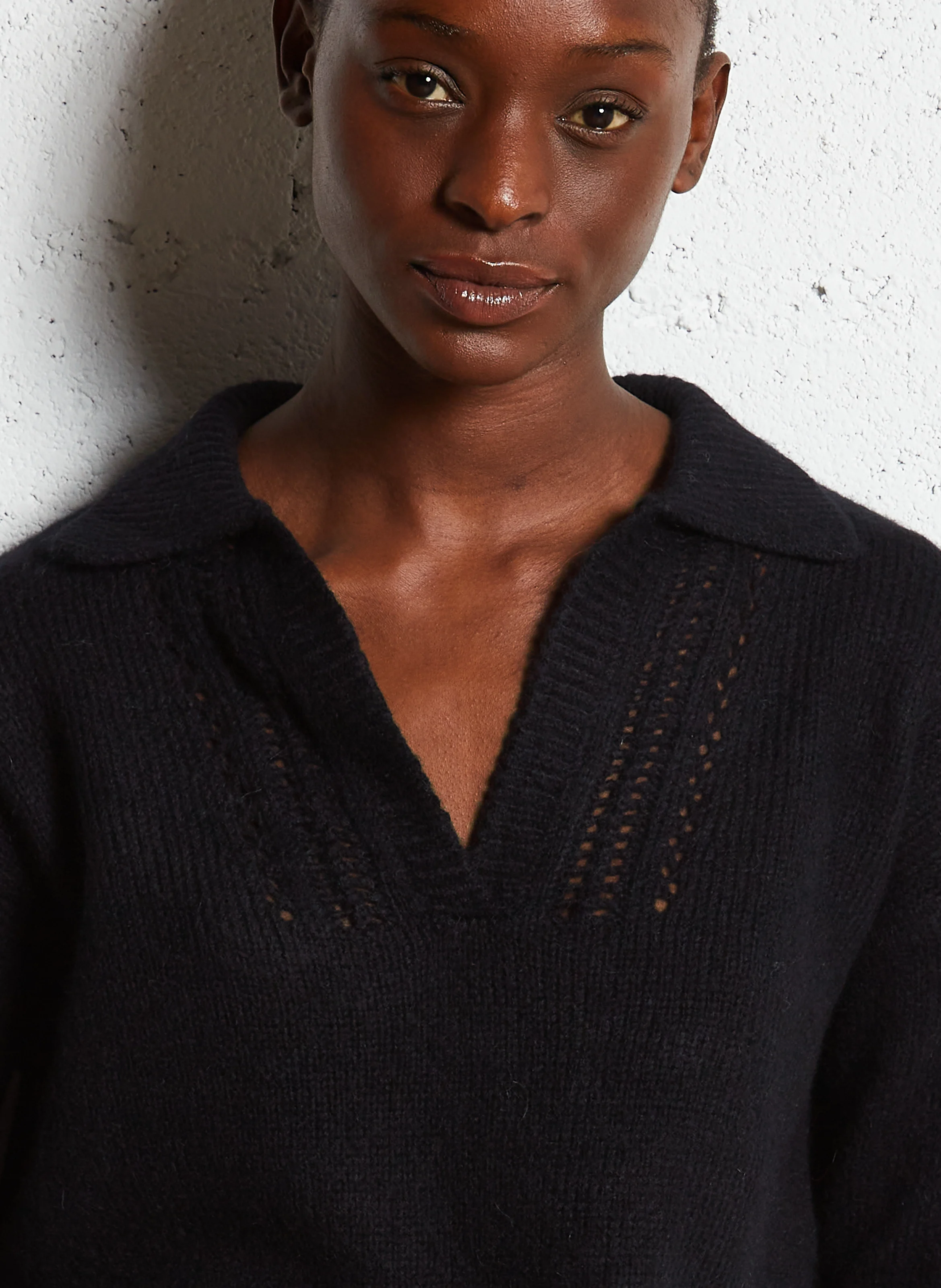 MALENA - Pull à col polo en maille | Noir